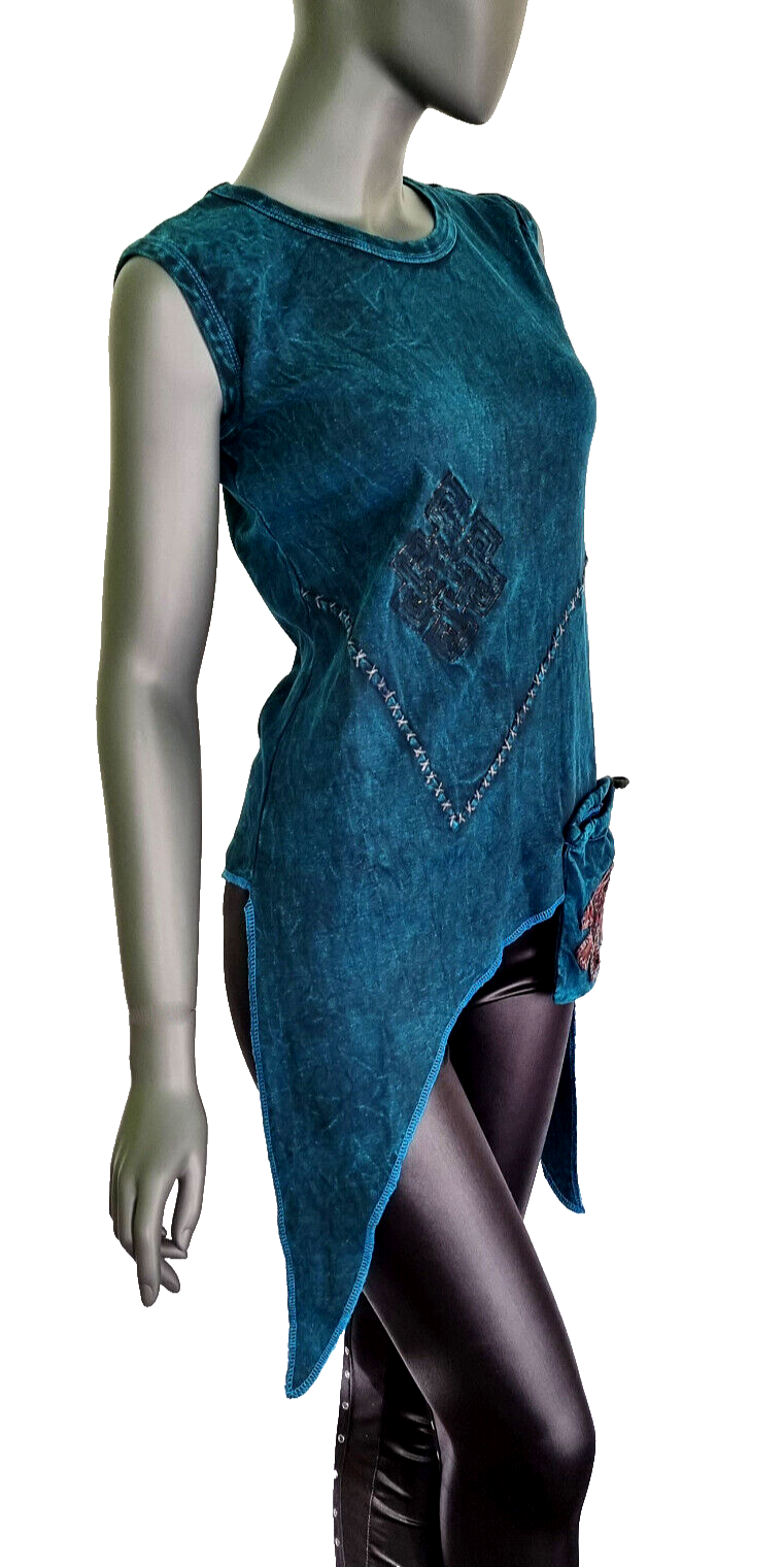 Ethno celtic Shirt Damen Zipfel Tasche Geldkatze Stickerei Ornamente Gr.34-40