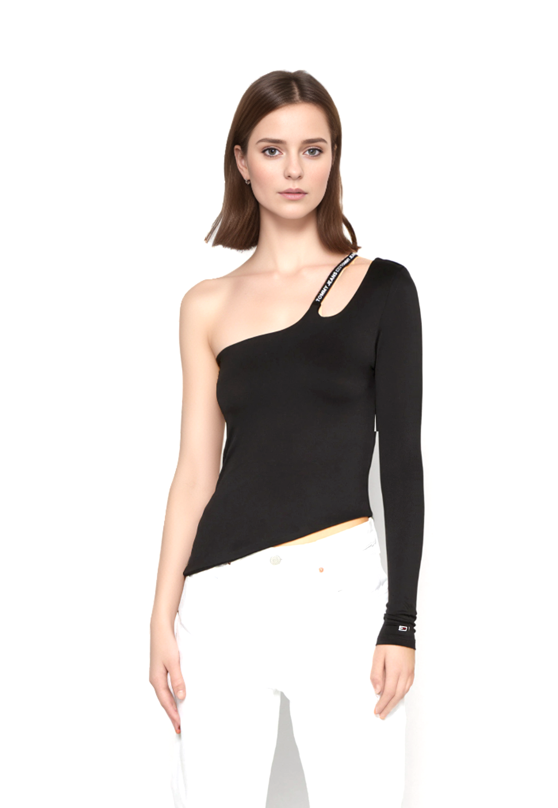 Tommy Jeans Bluse Logo Tape DW0DW16502 Schwarz Slim Fit Gr.XL/40