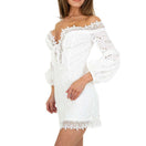 Zeige Bild Damen Carmen Minikleid Tunika Lochmuster Boho SpitzeGr.38 2