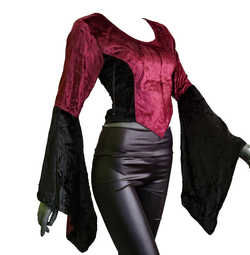 Bäres Kurztop Zipfelärmel Gothic Punk Victorian schwarz-bordeaux Gr.34/36