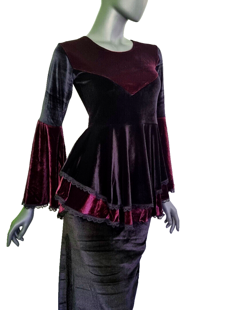 SamtTunika  Gothic  Witch Medieval Victorian schwarz-lila Larp Gr.34-38