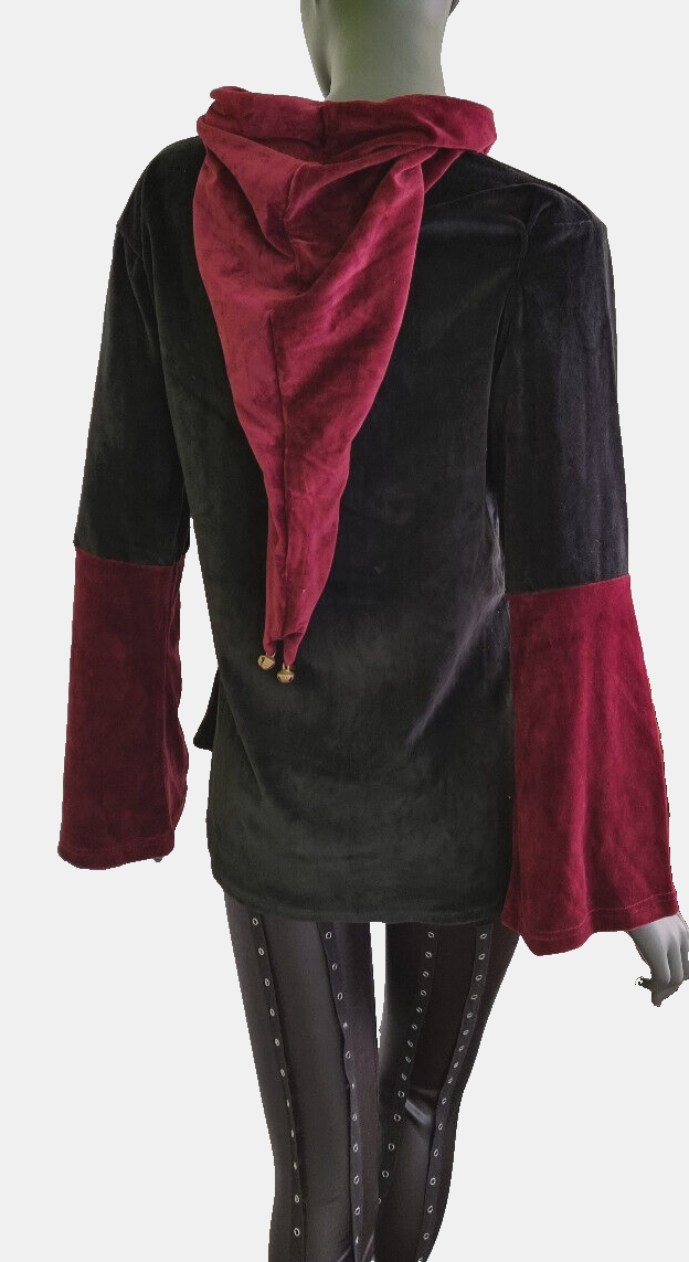 Gugel Nickisamt Sweater Gothic Witch Medieval Larp bordeaux-braun Gr.36-42