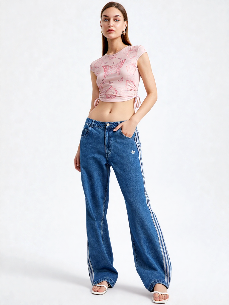 Adidas Wide Leg Jeans loose fit JD2574 blau Gr.W32
