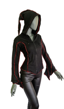 Zeige Bild Gugel  Shirtjacke Zipfel  Goa Ethno Medieval Hippie Gothic schwarz-rot Gr.36-40 3