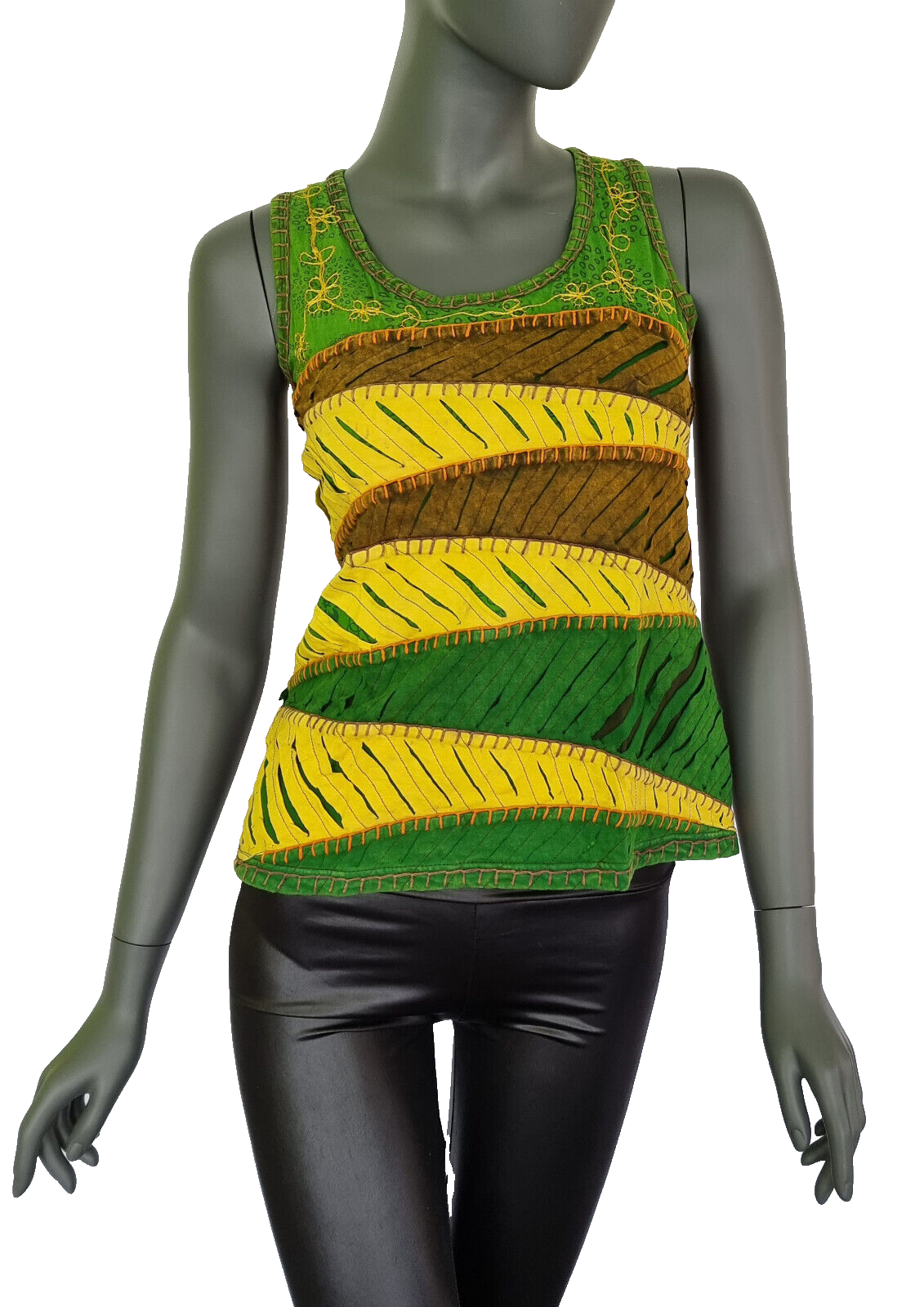 Razor Cut Damen Top Ethno Nepal Flower Hippie Boho Vintage orangebraun Gr.34-38