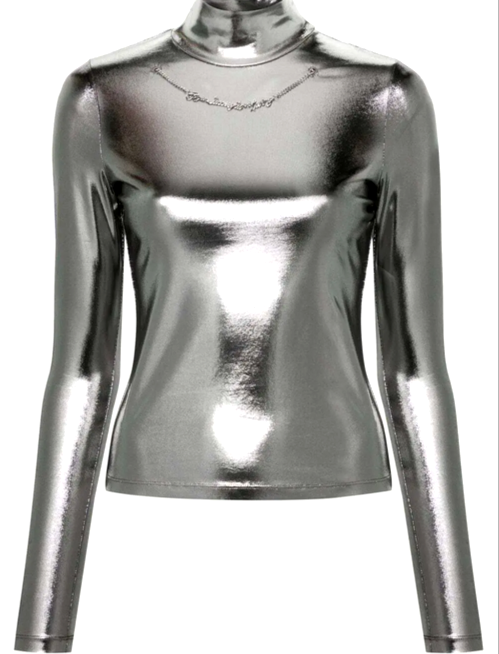 DIESEL Stretchshirt silber mit Kette Gr.S