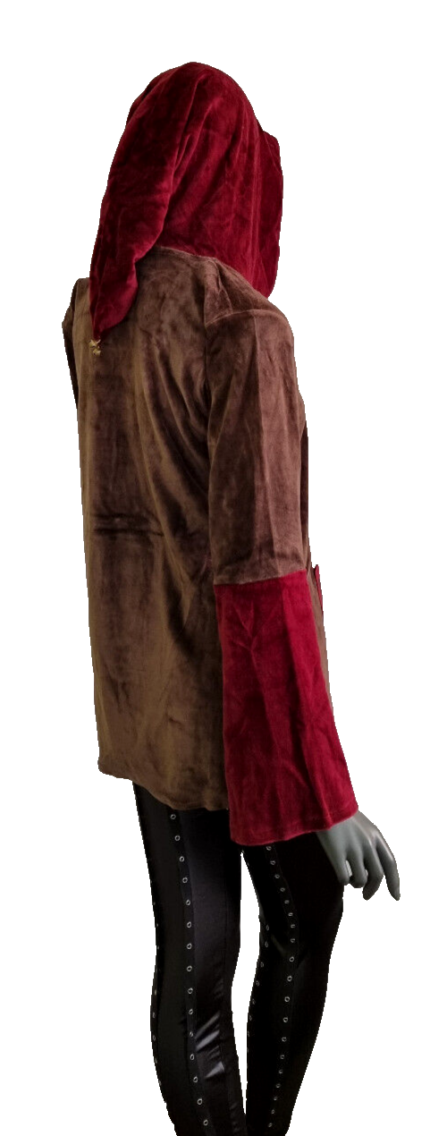 Gugel Nickisamt Sweater Gothic Witch Medieval Larp bordeaux-schwarz Gr.36-42