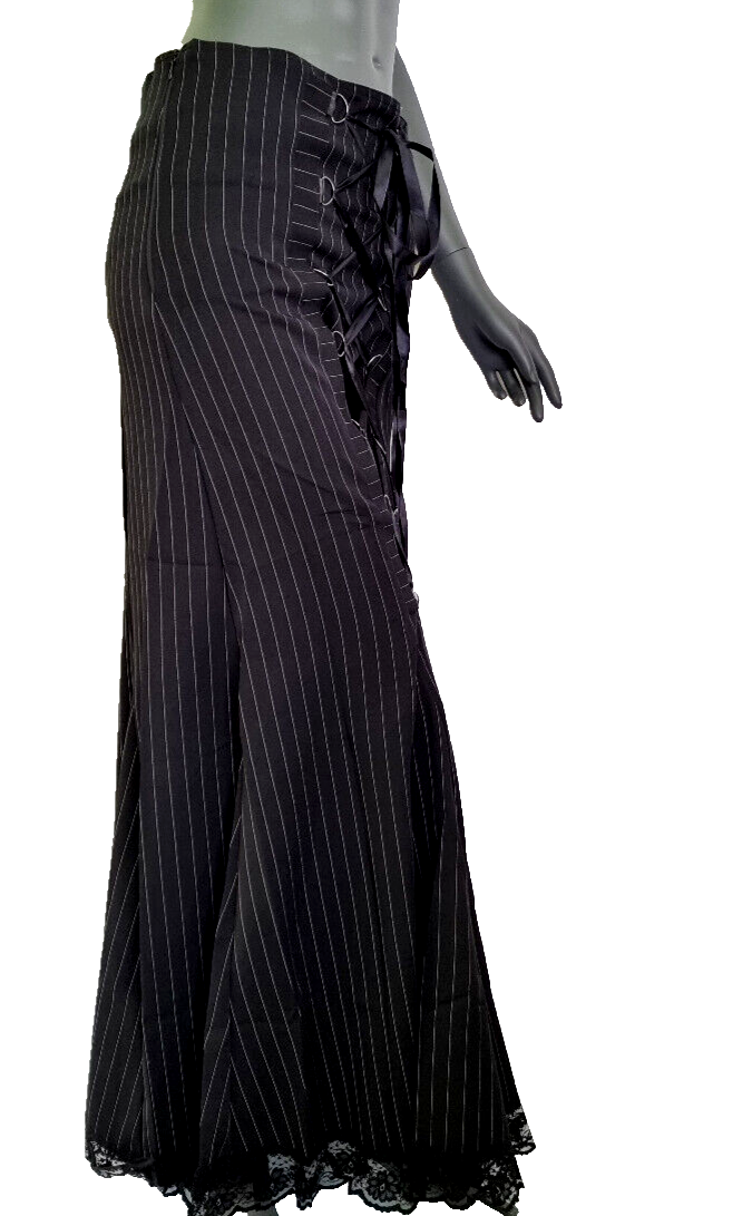 Maxirock Nadelstreifen Corsagenschnürung Gothic Witch Punk Larp Gr.34-38