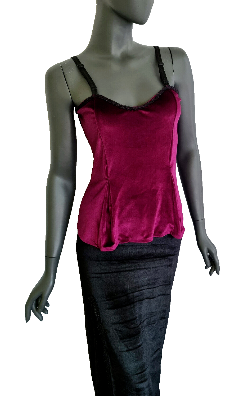 Samttop Gothic Punk Medieval bordeaux Untertop Trägertop Gr.34-38