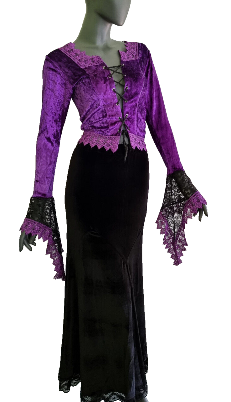 Samtbluse Schnürung  Spitze Gothic Victorian Barock Zipfelärmel Gr.36-40