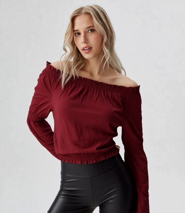 Kurz-Bluse Multi Styles Gothic Pirat Larp Country bordeaux Gr.34-38