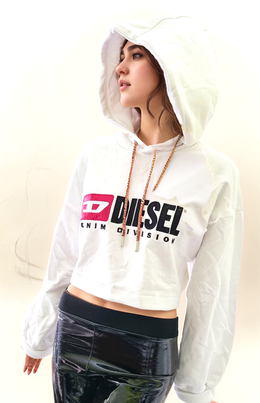 Diesel Crop Sweater vokuhila Hoodie snow white Gr.XL/ 38/40