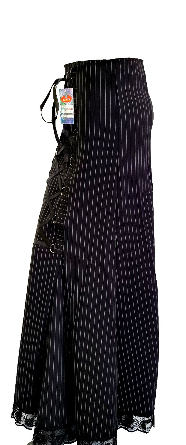 Maxirock rote Nadelstreifen Corsagenschnürung Gothic Witch Punk Larp Gr.34-38