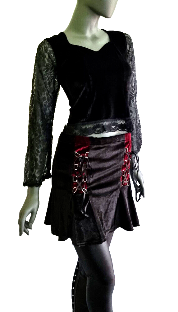 Samtshirt Spitzenärmel Gothic Medieval victorian Larp schwaz bordeaux Gr. 36/38