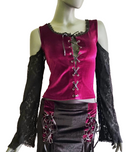 Zeige Bild Samtshirt Schnürung Spitzenärmel off shoulder Gothic schwarz Gr. 38-42 3