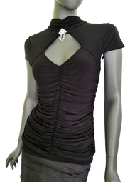 Melrose Longtop Raffung Neckholder Strass-Brosche Gr.36