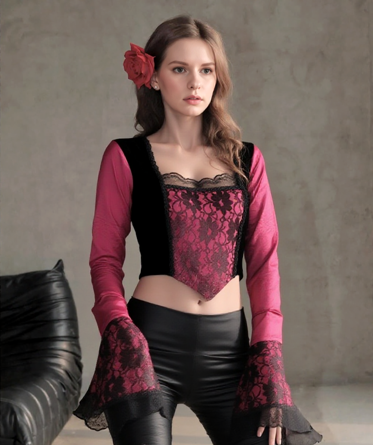 Miedertop Samt Spitze Gothic victorian barock bordeaux Gr. 34-38