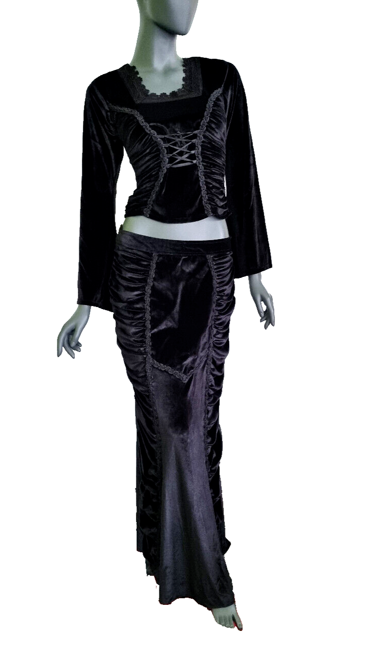 Bäres Samtshirt langarm Corsagenlook Raffung Gothic Viktorian schwarz Gr.34/36