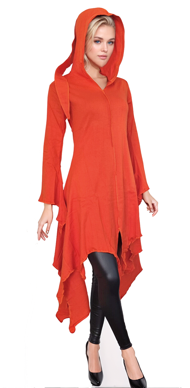 Gugel ZipfelKleid Gothic Ethno Hippie Witch Pixie rot, orange,grün Gr.S/M, L/XL