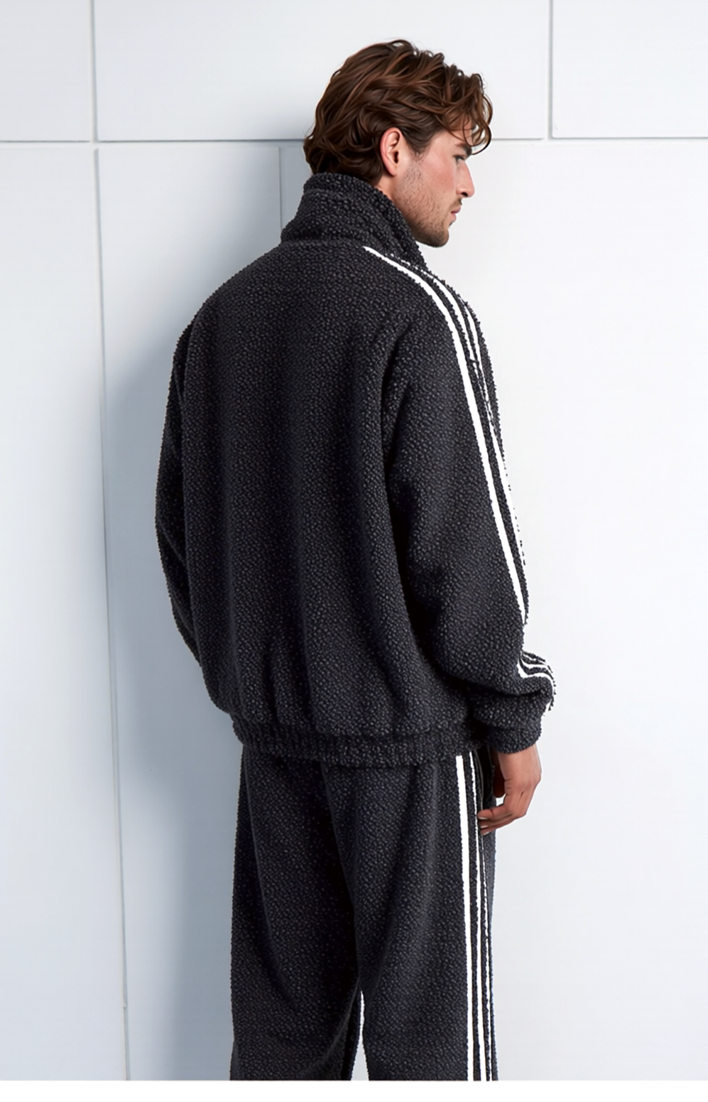 Adidas Firebird Bouclé Übergangsjacke grau schwarz Gr.L