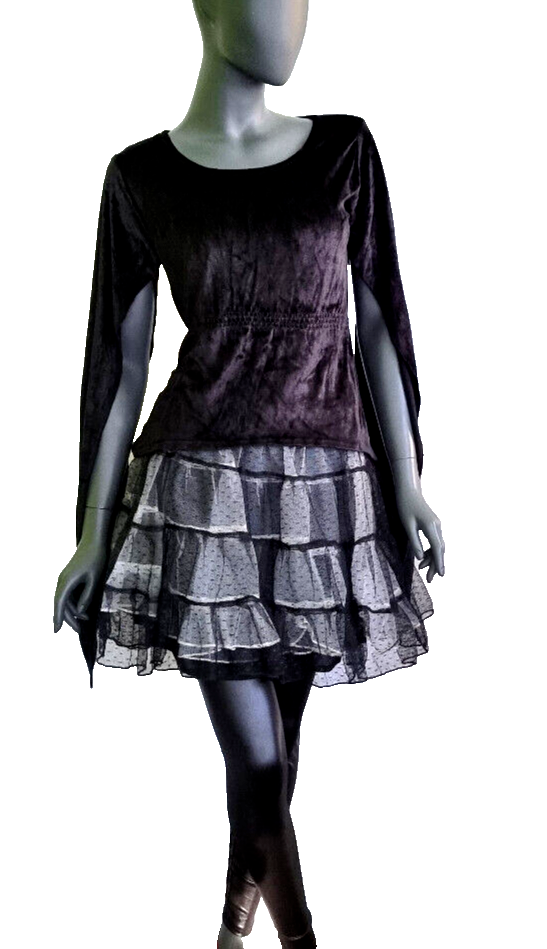 Nickisamt Zipfelärmel Gothic  Medieval victorian Larp Punk schwarz  Gr. 36-40