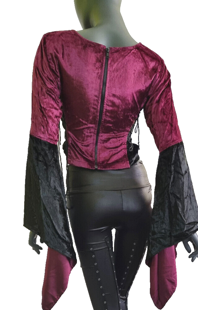 Bäres Kurztop Zipfelärmel Gothic Punk Victorian schwarz-bordeaux Gr.34/36