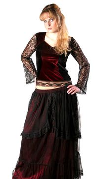 Samtshirt Spitzenärmel Gothic Medieval victorian Larp schwarz Gr. 36/38