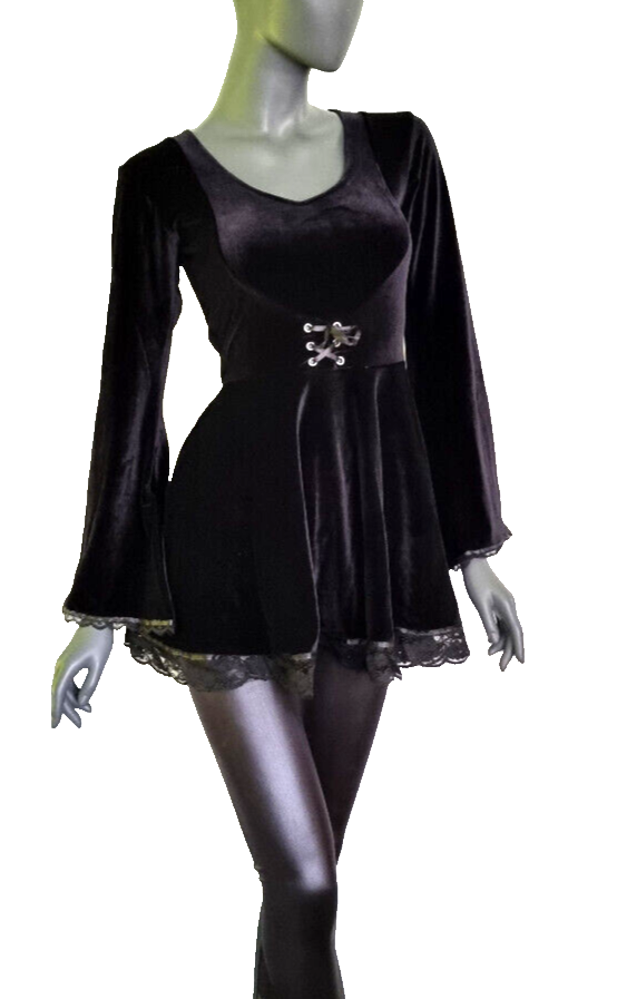 SamtTunika  Gothic Minikleid Witch Medieval schwarz   Gr.34-38