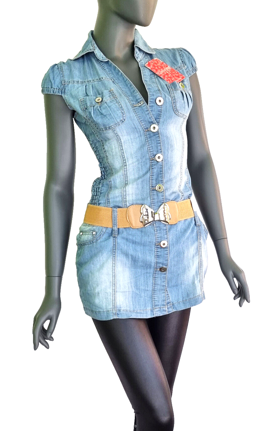 Clandjones Jeanskleid Minikleid mit Gürtel Gr.36