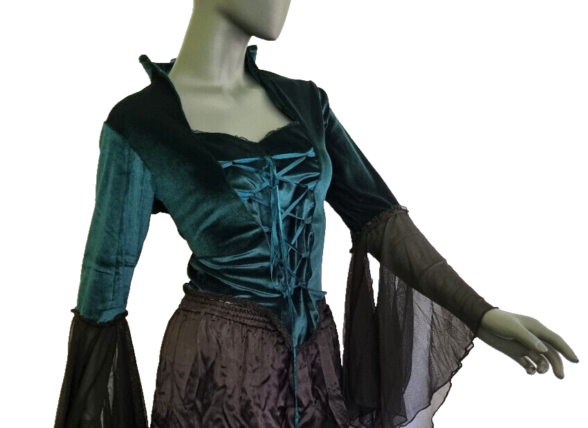 SamtBluse  Gothic Larp dark Witch Medieval Mieder  Stehkragen Gr.38/40 kl.42