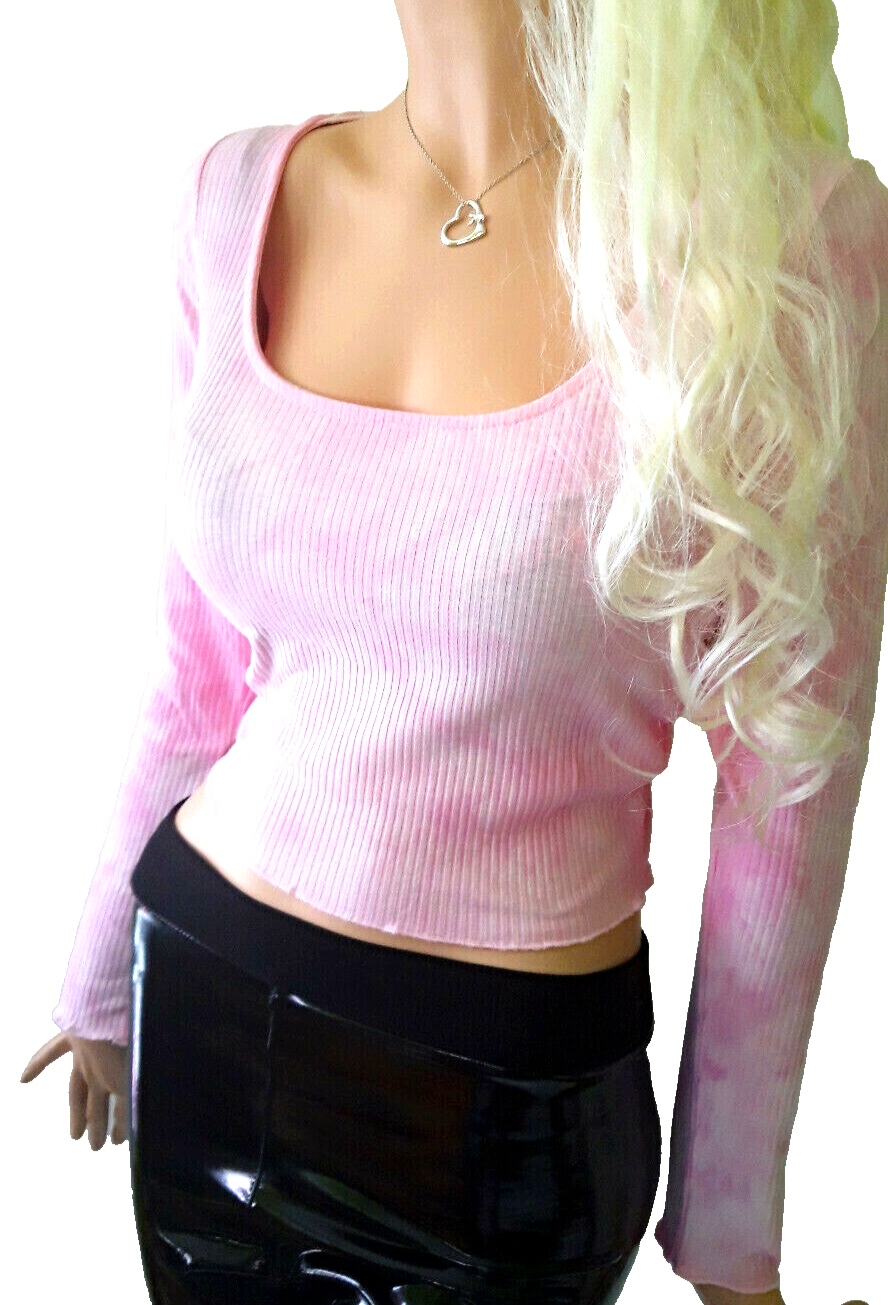 Crop Top batik rosa Hoodie Rib Top bauchfrei Gr.36/38