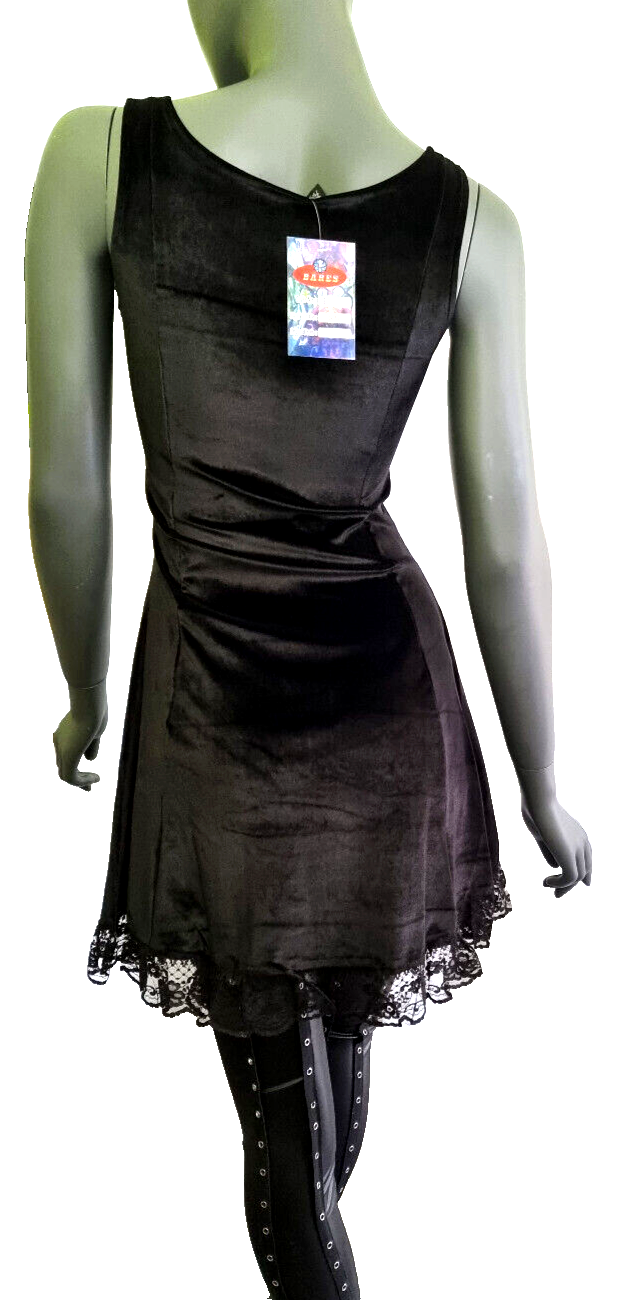 Samtkleid mit Spitze schwarz Gothic Punk Medieval Gr.38/40