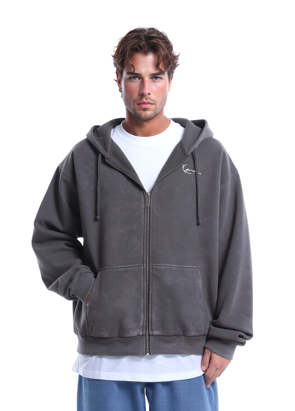 Karl Kani signature Sweatjacke Skull Hoodie grau Gr.M