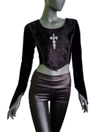 Zeige Bild Bäres Corsagen-Top Kreuz Gothic Witch Samt Stulpenärmel schwarz Gr.36/38 3