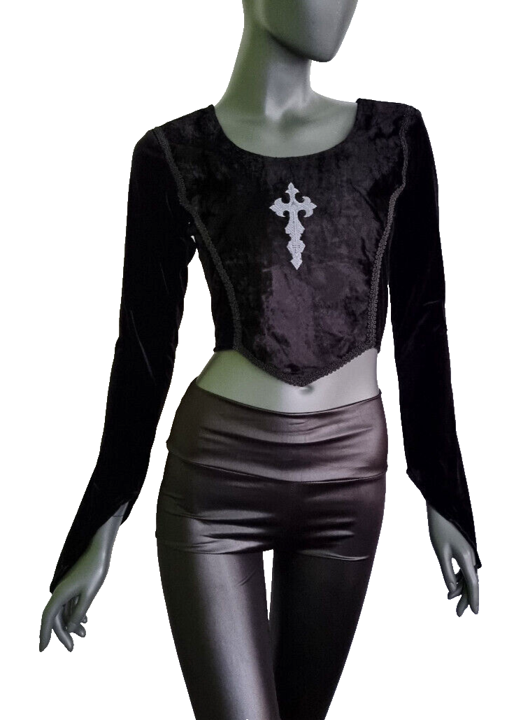 Bäres Corsagen-Top Kreuz Gothic Witch Samt Stulpenärmel schwarz Gr.36/38