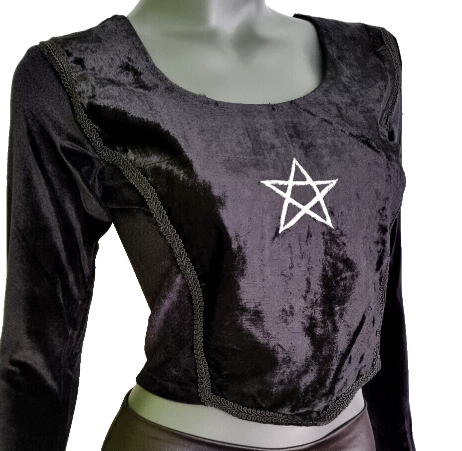 Bäres Corsagen-Top Pentagramm Gothic Witch Samt Stulpenärmel Gr.36/38
