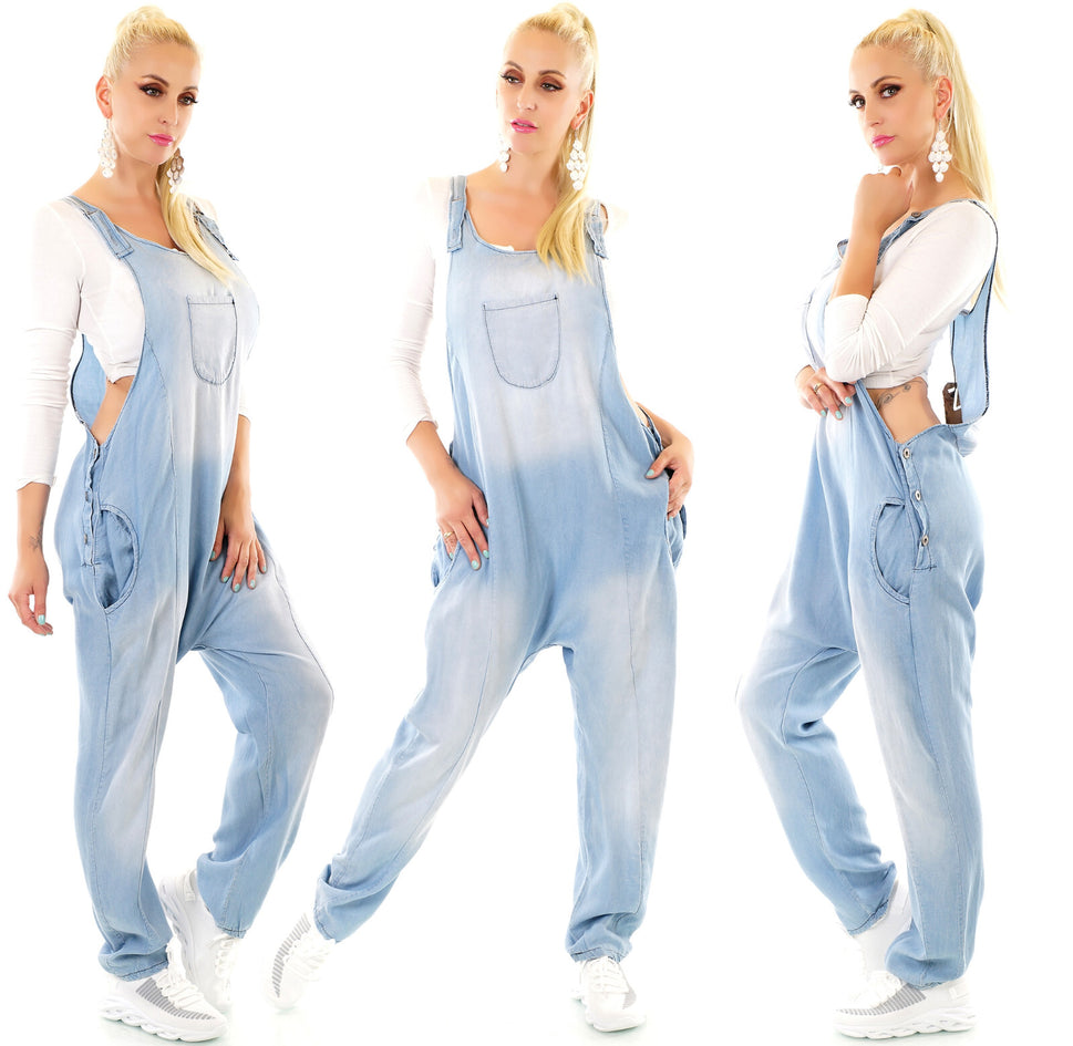 NEW COLLECTION ITALY Sommeroverall JUMPSUIT JEANSLOOK Strandoverall Gr.34-38