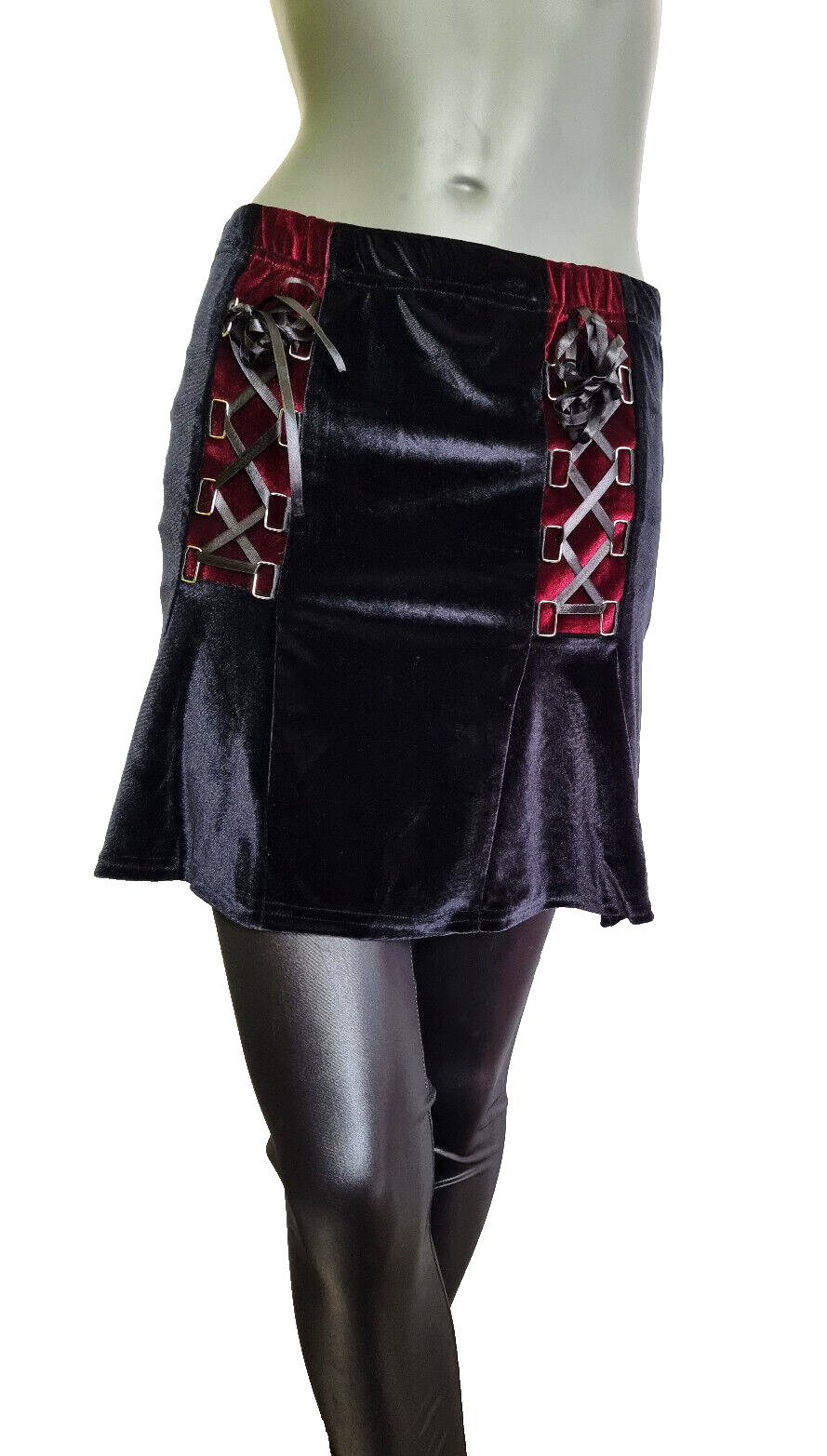 Minirock Samtrock Schnürung Gothic Punk Rock Dark schwarz Gr.34-38