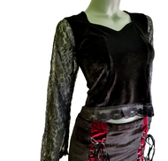 Samtshirt Spitzenärmel Gothic Medieval victorian Larp schwaz bordeaux Gr. 36/38