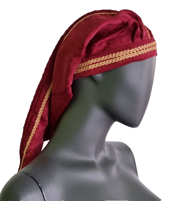 Mittelalter LARP Haube  Brokat bordeaux Gugel Zipfelmütze Kinder/Erwachse