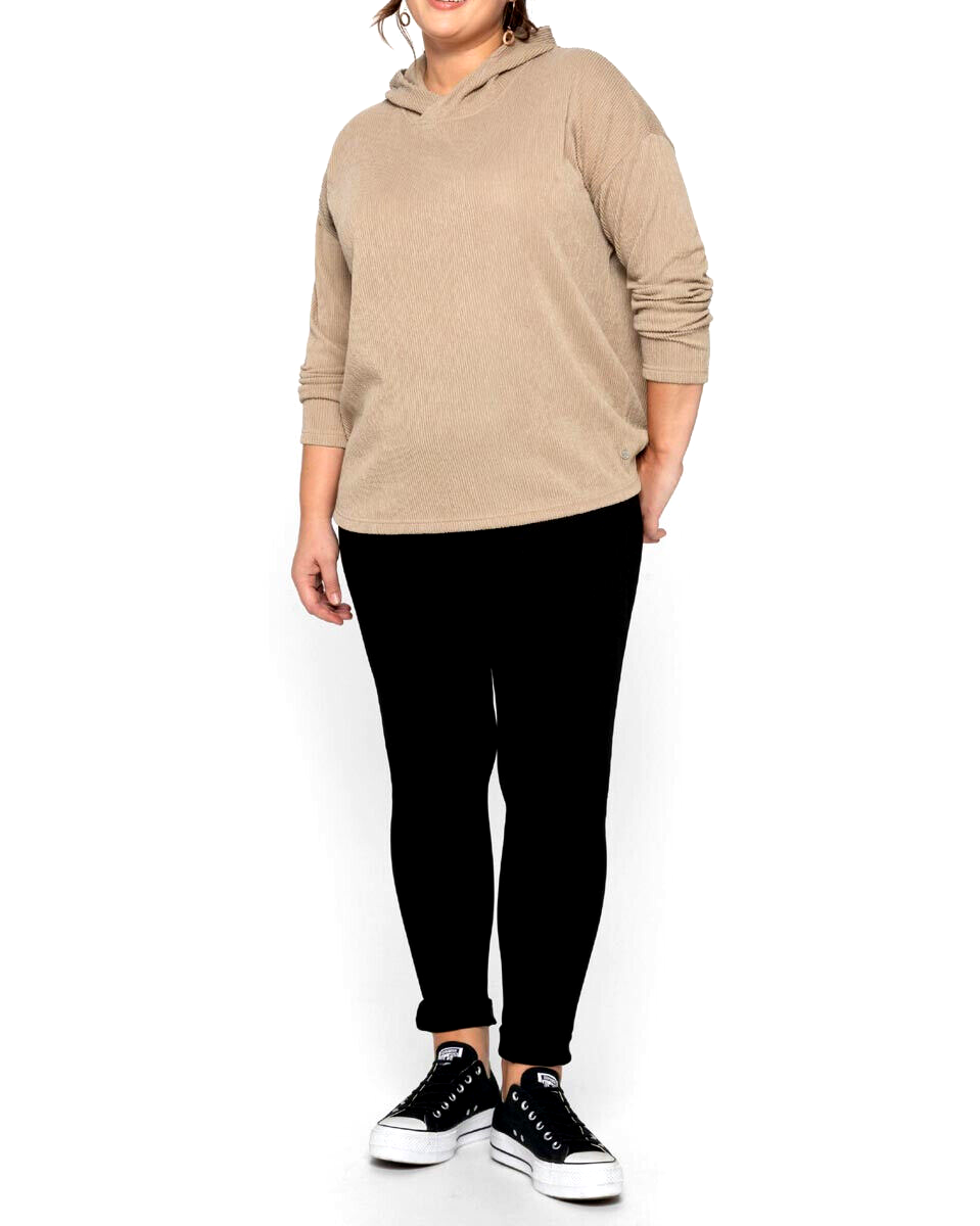 Sheego Longsleeve Struktur Kapuzenshirt Hoodie camel Gr. 44/46