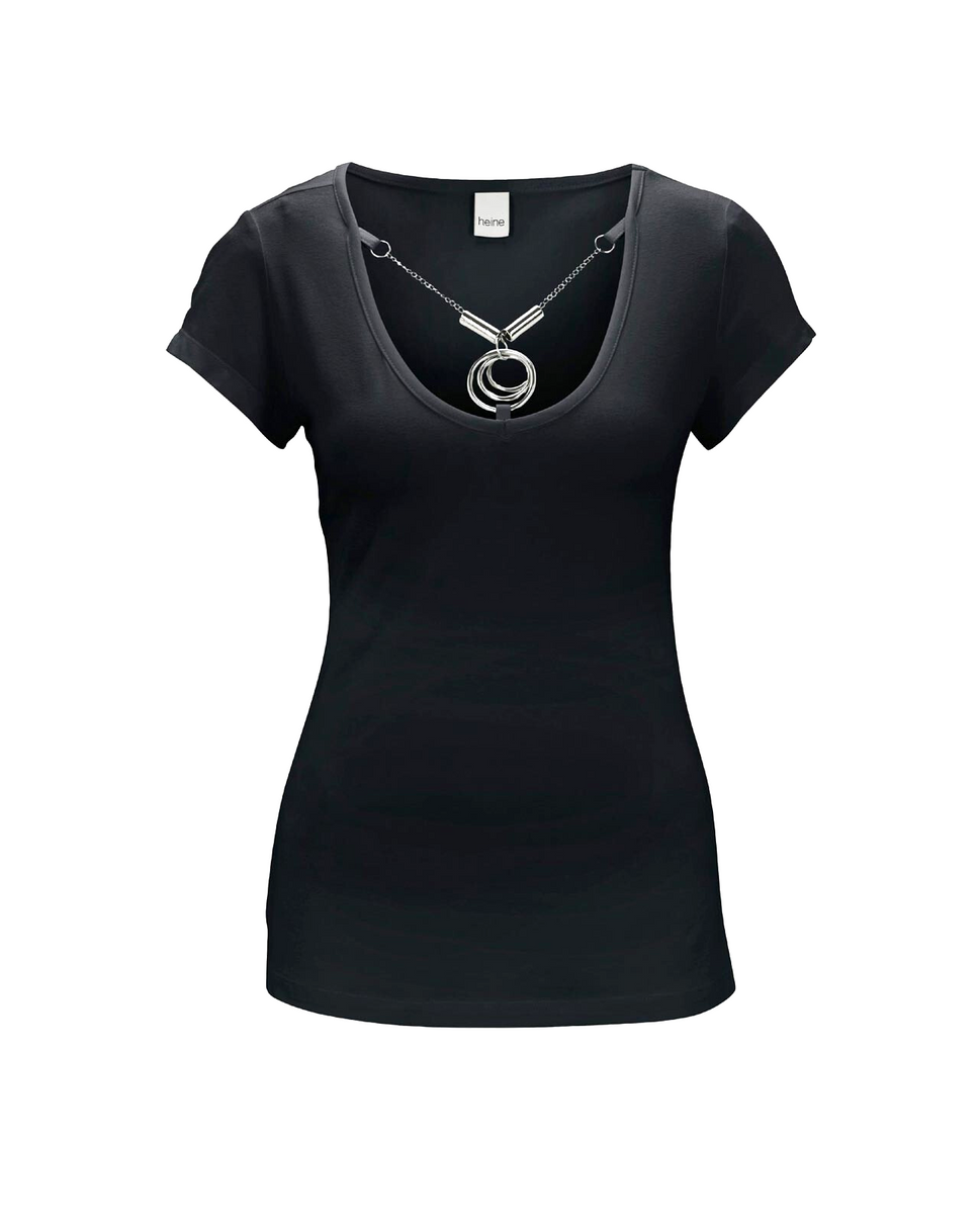 Stretch-Shirt mit Kette schwarz silber Gr.34-40