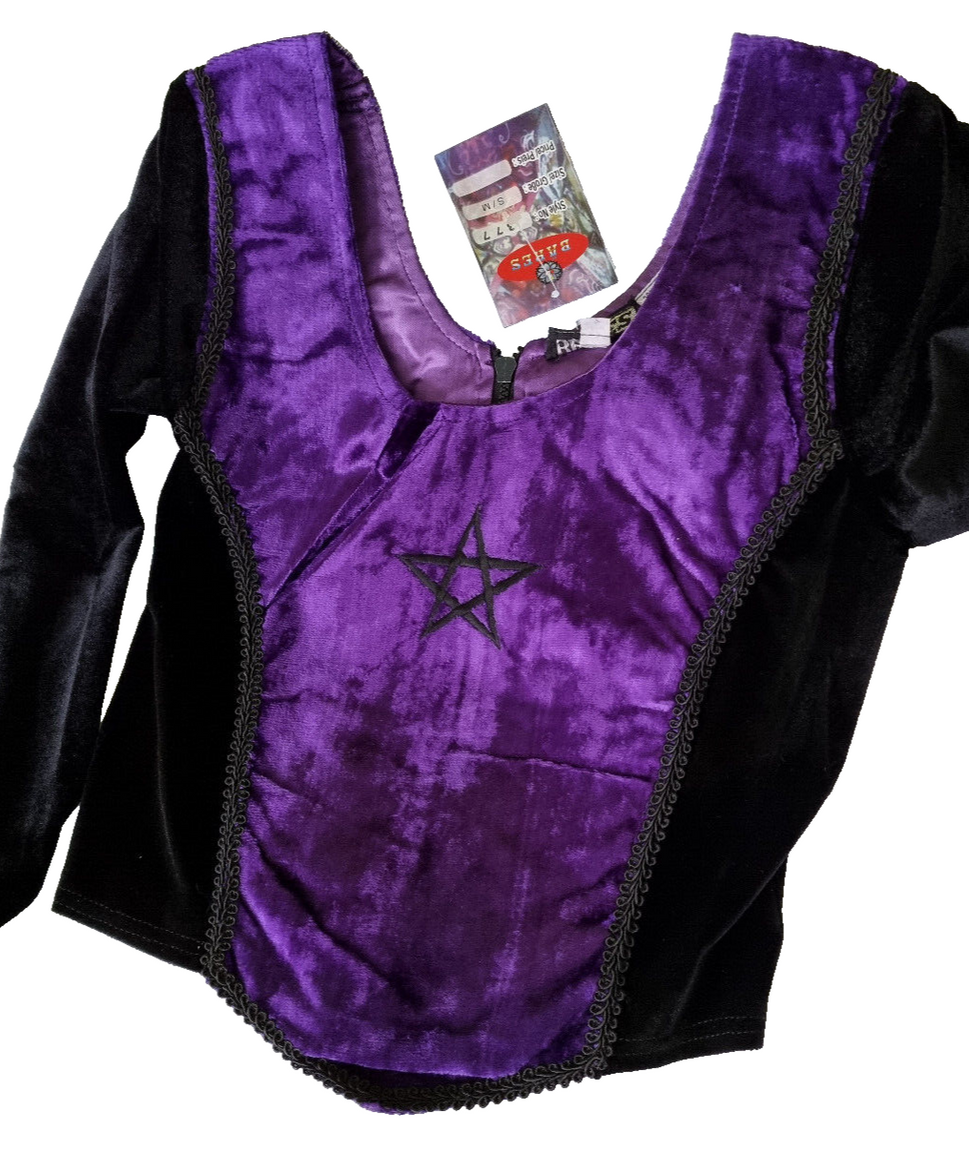 Bäres Corsagen-Top Gothic Pentagramm Samt Stulpenärmel lila Gr.34/36 kleine 38