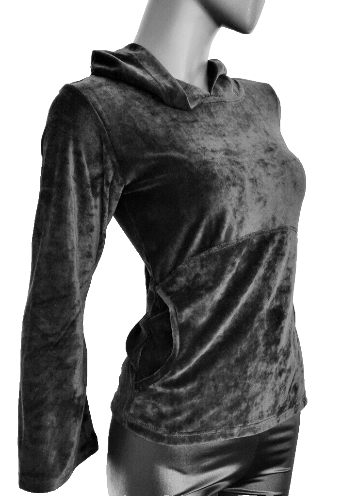 Gugel Nickisweater Vintage Gothic Pixie Larp grau violett-bordeaux Gr.34/36