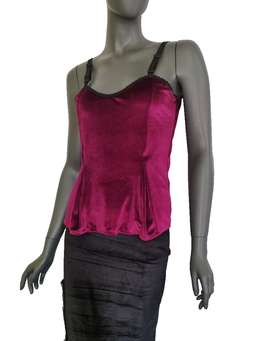 Samttop Gothic Punk Medieval schwarz-rot Untertop Trägertop Gr.34-38