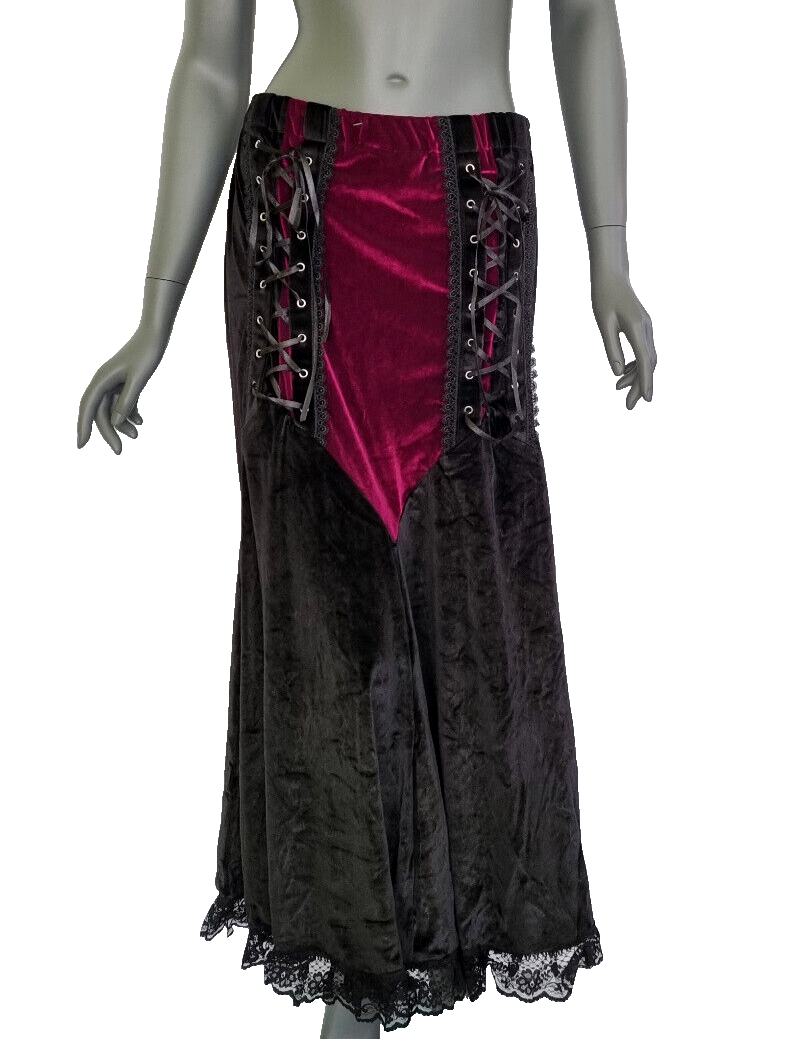 Maxirock Samt  Corsagenlook Gothic Witch Punk Larp schwarz-blau Gr.44-46