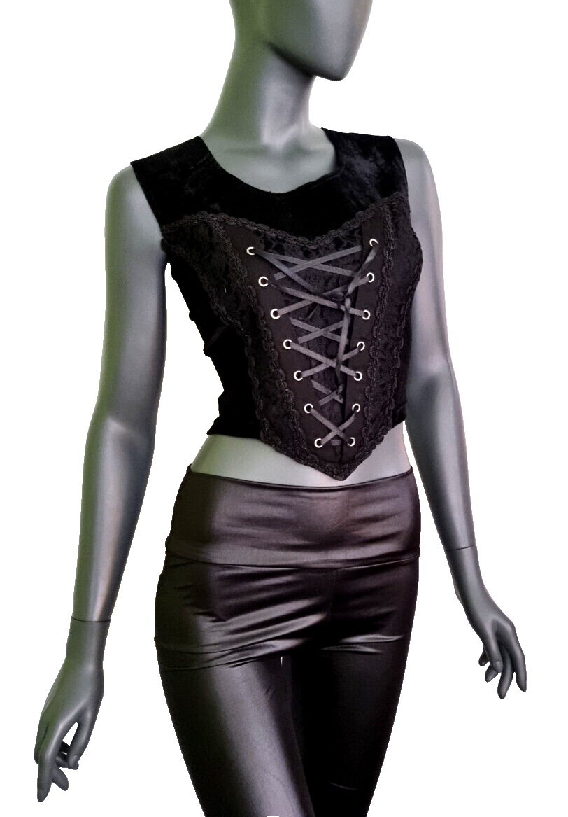 Corsagentop Schnürung Samt Spitze Gothic Punk victorian schwarz Gr. 36-40