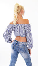 Zeige Bild Sexy Crop Top Bluse Carmen bauchfrei maritim Blockstreifen Bandeau Gr.34-40 3