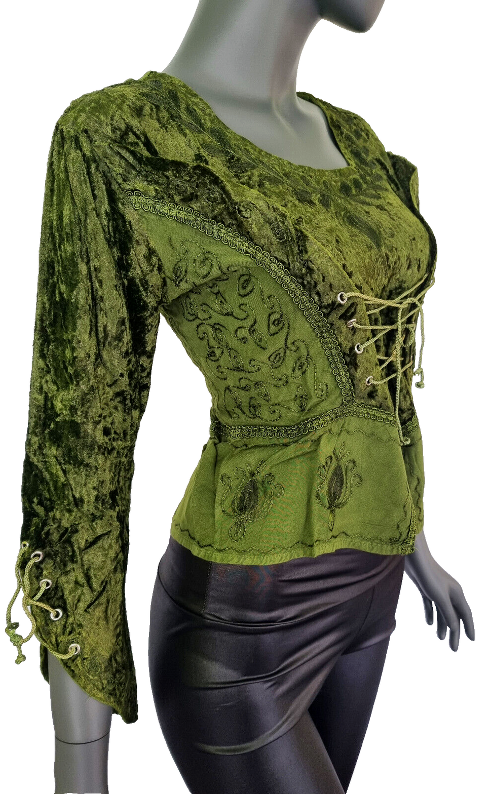 Samt-Bluse Boho Hippie Ethno Schnürung vintage Gr.34-38 freesize