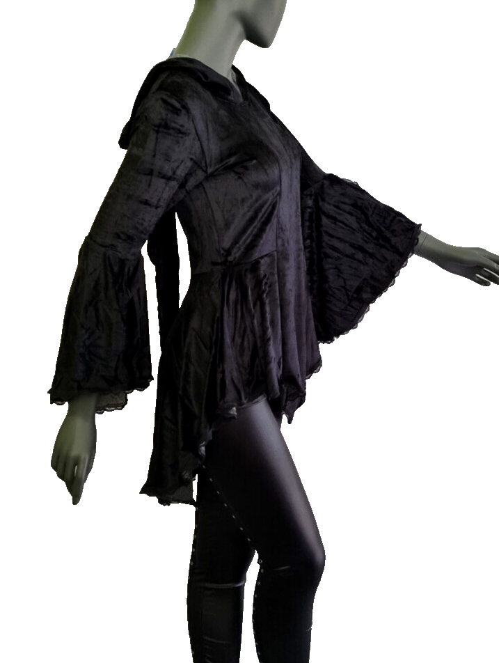 Bäres Gugel Samttunika Spitze Gothic Punk Medieval schwarz-bordeaux Gr.40-44